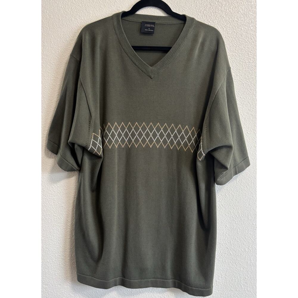 Men's Short Sleeve Sweater Pullover V-Neck Grandpa VTG Preppy Old Money Size XL